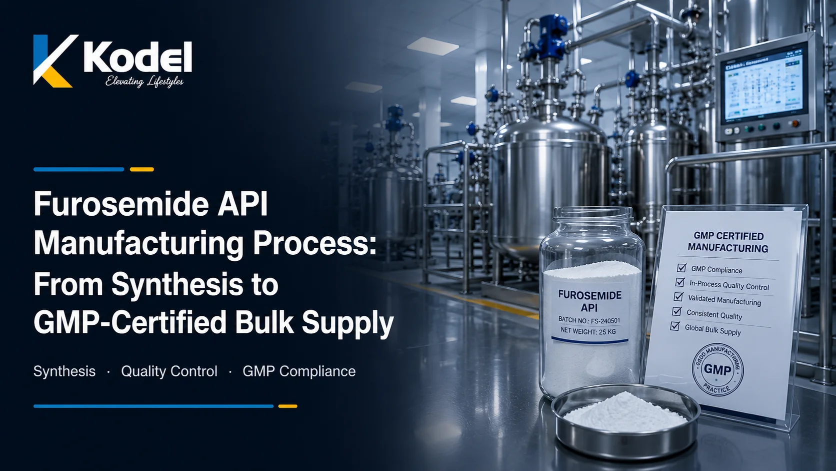Furosemide API manufacturing process in a GMP-certified pharmaceutical production facility with quality control and bulk supply
