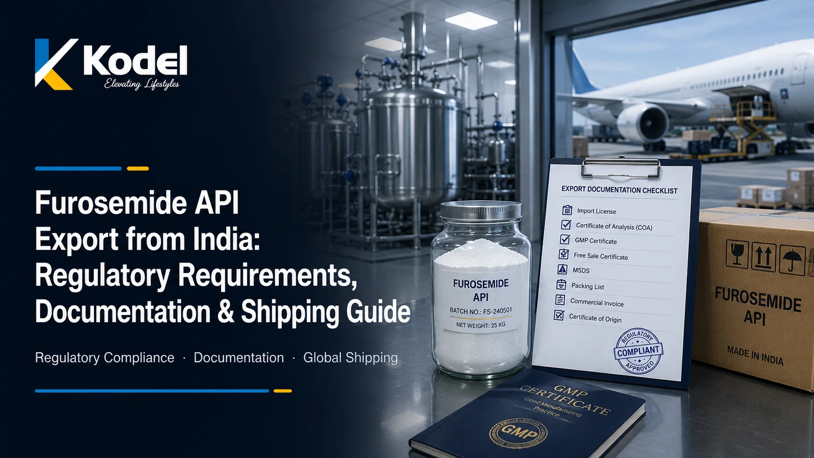 Furosemide API export from India with regulatory documentation, GMP certification, and global shipping process