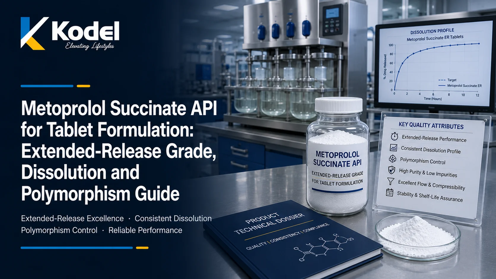 Metoprolol Succinate API for extended-release tablet formulation with dissolution testing and polymorphism control in a pharmaceutical laboratory