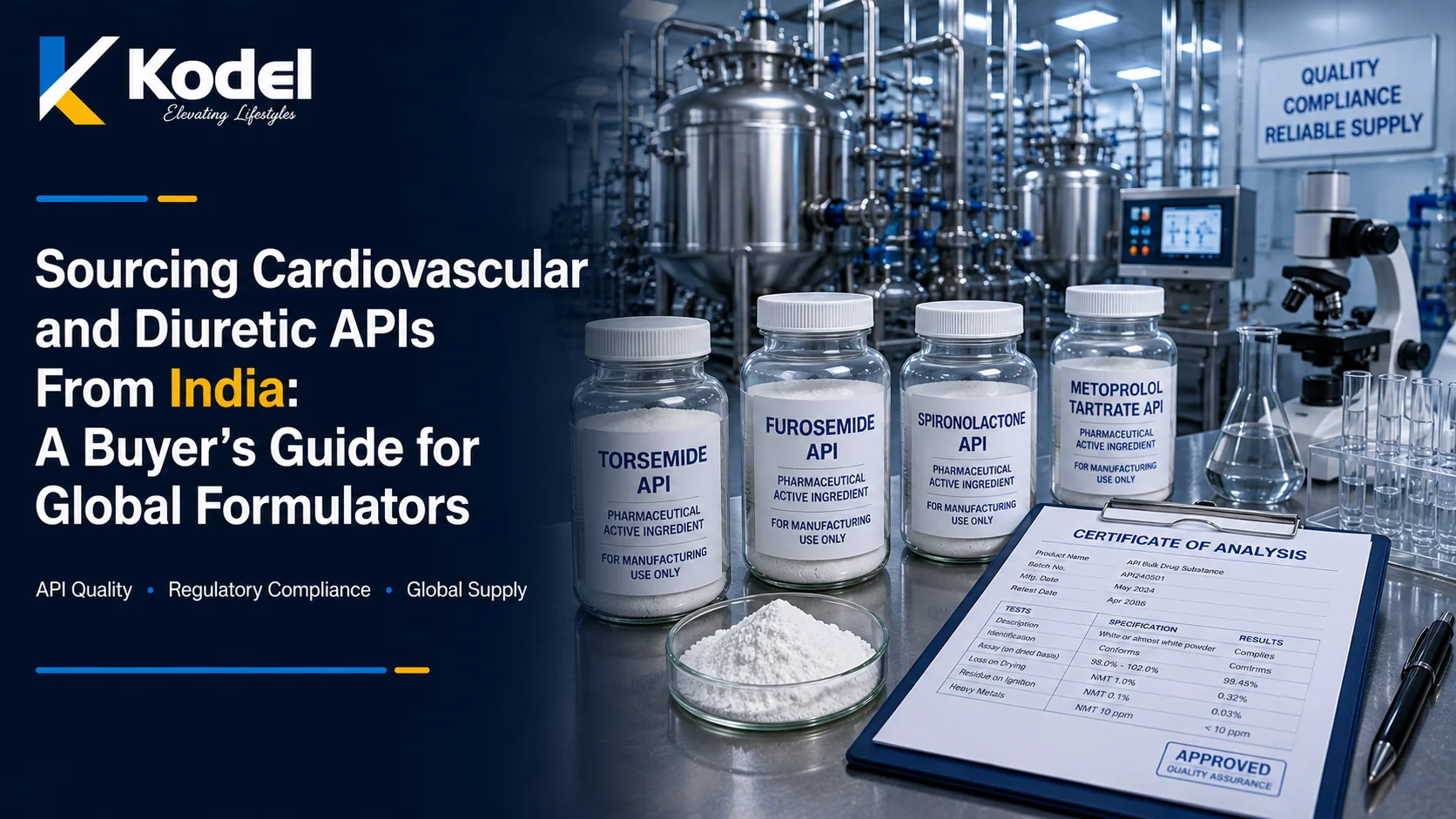 Cardiovascular and diuretic API sourcing from India for global pharmaceutical formulators.
