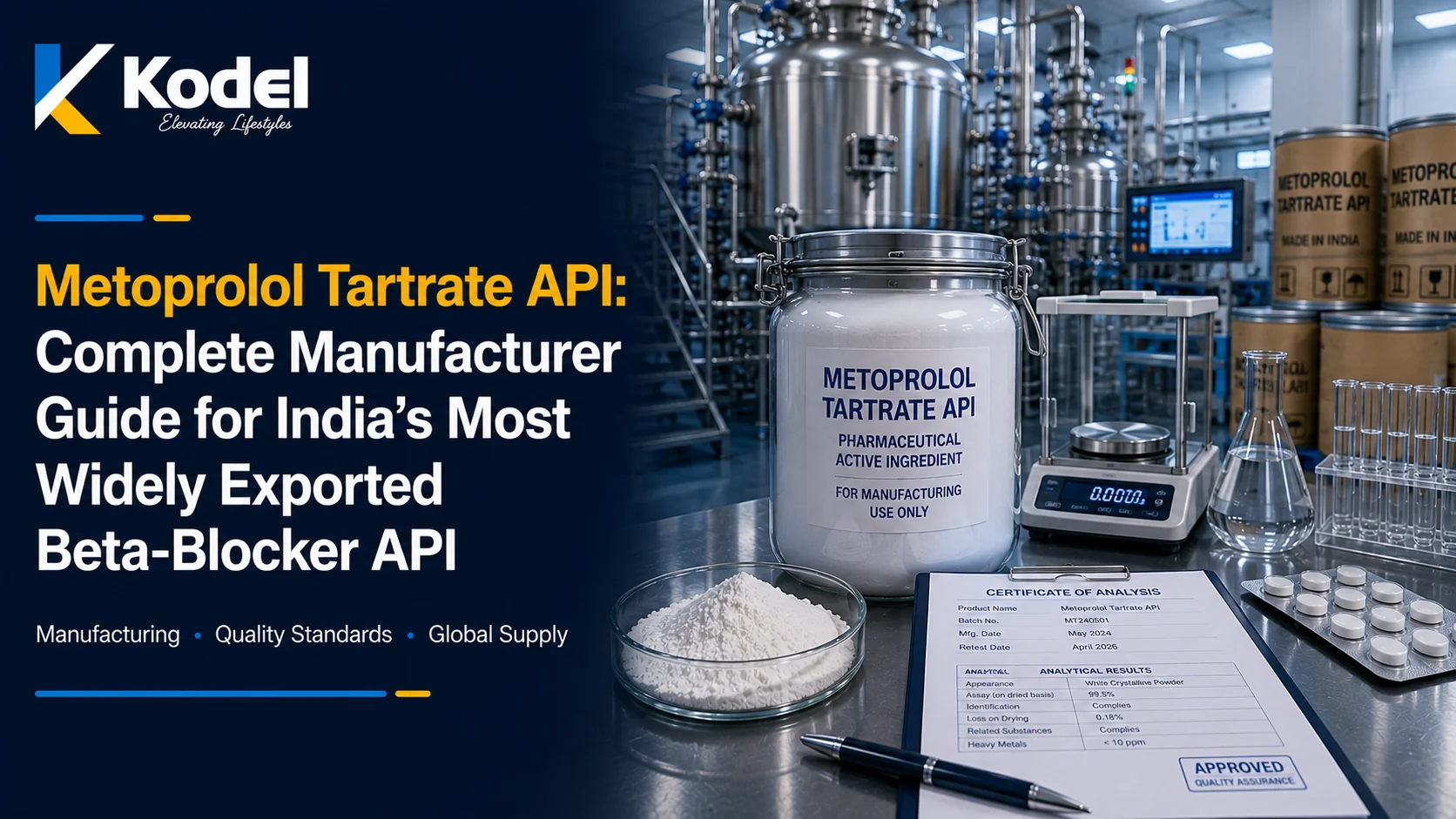 Metoprolol Tartrate API manufacturing and global supply guide from an Indian pharmaceutical manufacturer