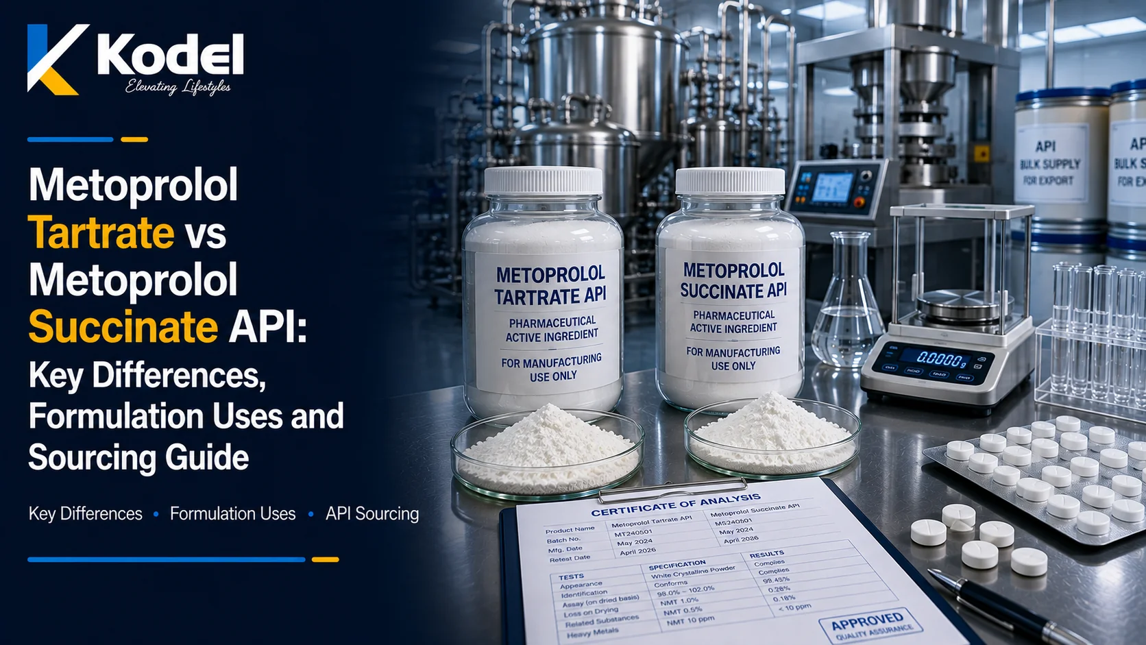 Metoprolol Tartrate vs Succinate API comparison for formulation uses, quality, and sourcing
