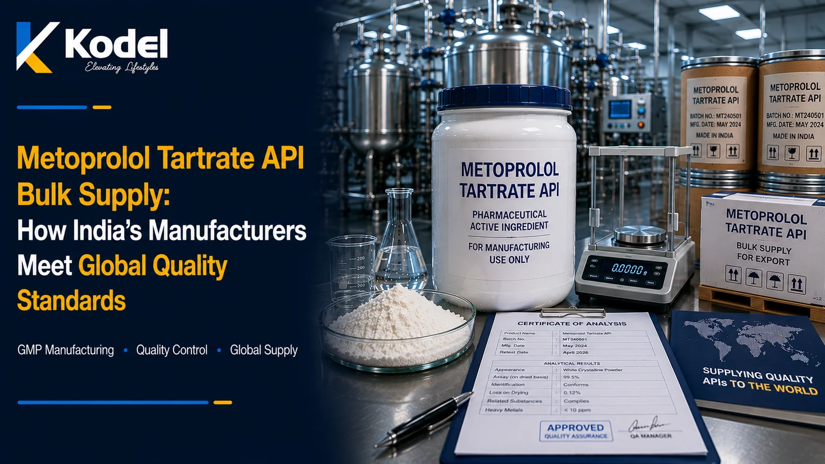 Metoprolol Tartrate API bulk supply from India with GMP manufacturing and global quality standards