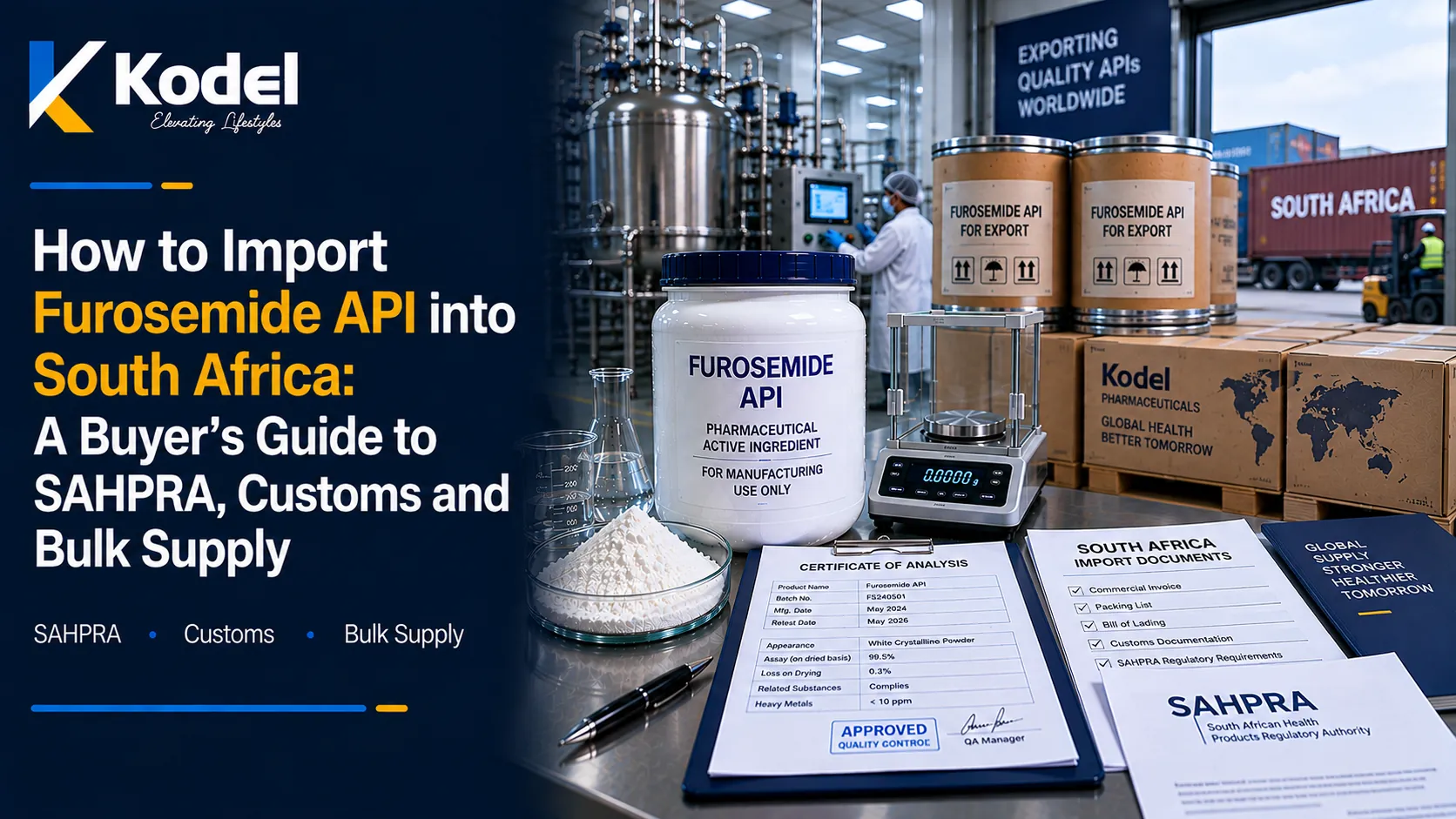 Furosemide API import into South Africa covering SAHPRA, customs, and bulk supply