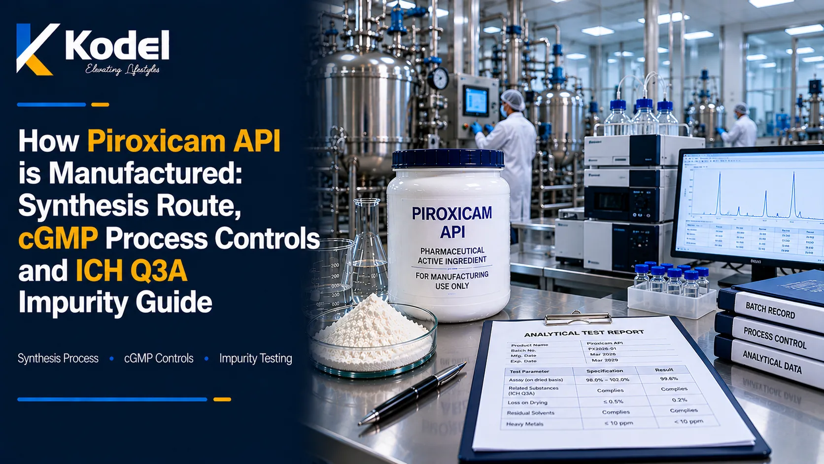 Piroxicam API manufacturing with cGMP process controls and ICH Q3A impurity testing