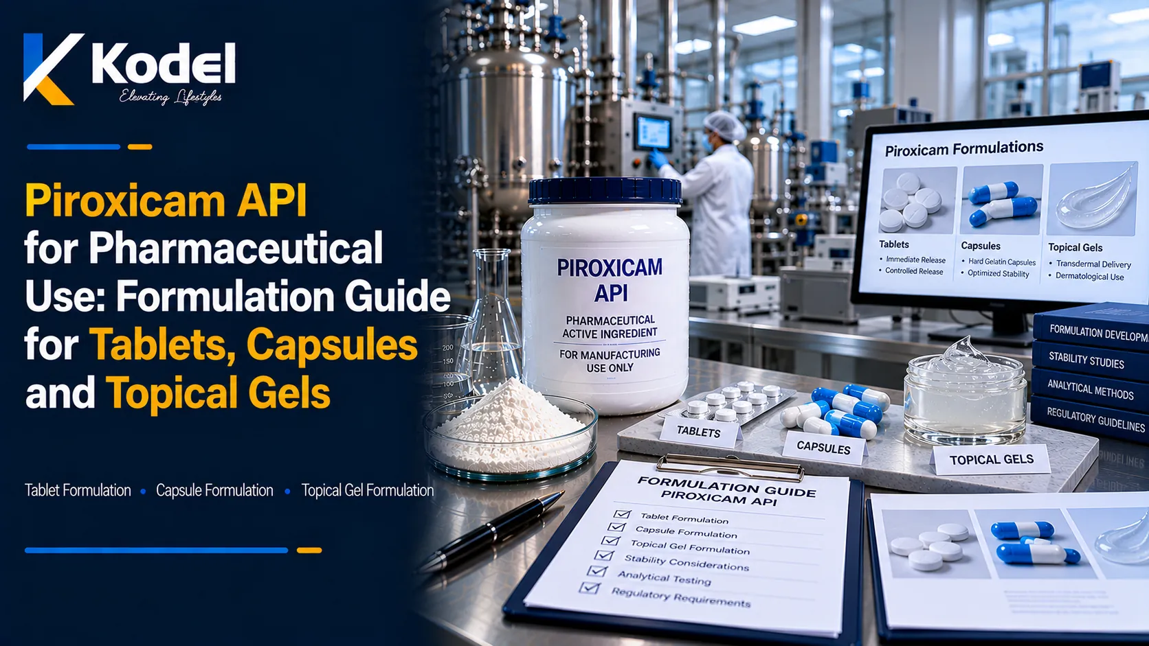Piroxicam API formulation for pharmaceutical tablets, capsules, and topical gels